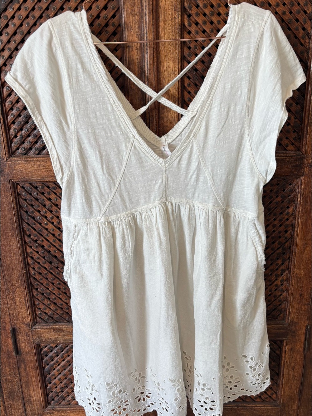 ANTHROPOLOGIE x DAILY PRACTICE White Cross-Back Eyelet Mini Dress